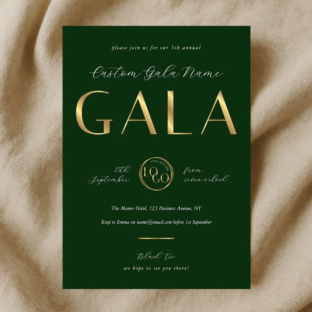 Convite Gala de Caridade Esmeralda Verde & Dourado Logotip (Criador carregado)