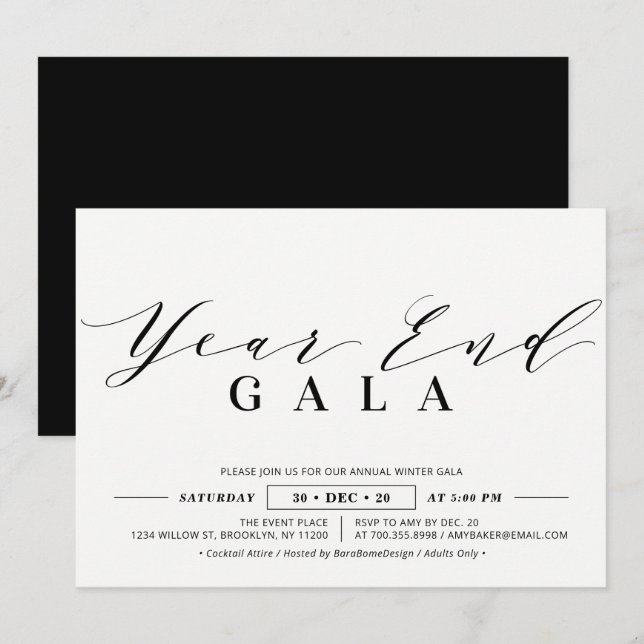 Convite Gala de fim de ano corporativo minimalista, Vésper (Frente/Verso)