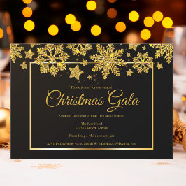 Convite Gala de Natal Corporativo Chic Preto Floco de Neve
