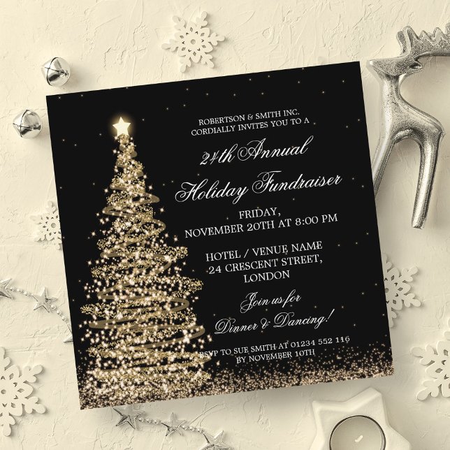Convite Gala Dourada do Fundraiser Corporativo Holiday (Holiday Corporate Fundraiser Gala Gold Invitation)