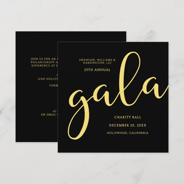 Convite Gala Event Charity Fundraiser Elegant Black Gold (Frente/Verso)