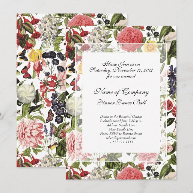 Convite Gala Jantar Dançante no Jardim Botânico Elegante (Frente/Verso)