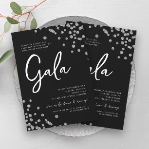 Convite Gala Silver Confetti Black Formal