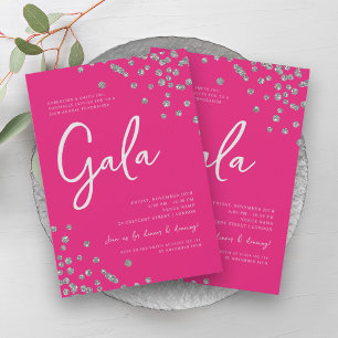 Convite Gala Silver Confetti, Formal, Rosa Quente
