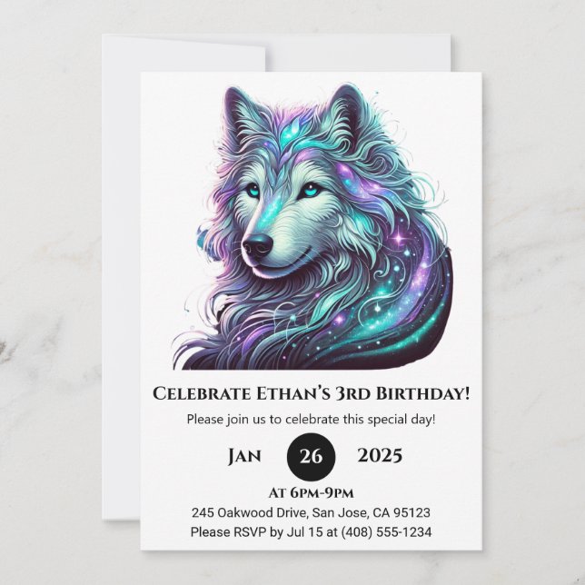 Convite Galactic Spirit Wolf Birthday (Frente)