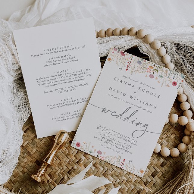 Convite Galant Multicolor Wildflower Front & Back Wedds (Criador carregado)