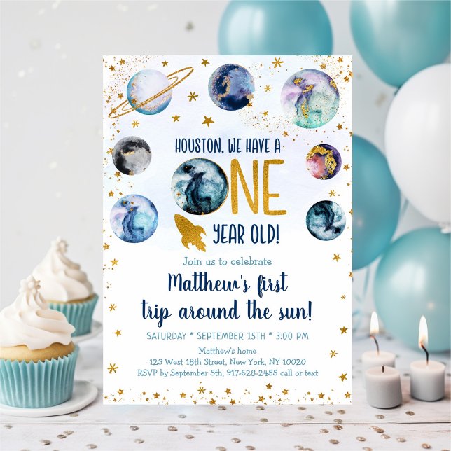 Convite Galáxia Azul Dourada Primeira Viagem Em Torno Do S (Criador carregado)