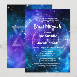 Convite Galáxia B'nai Mitzvah Azul Roxa Moderna