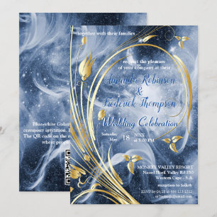 Convite Galáxia branca-azul com um abstrato-flor Dourado