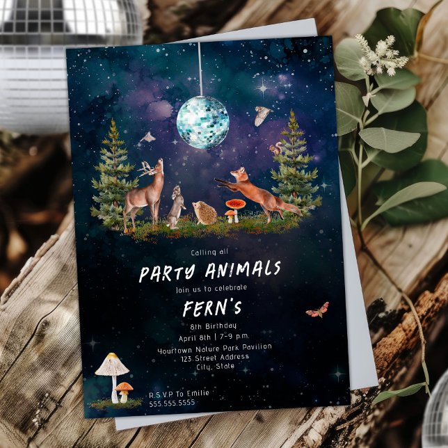 Convite Galáxia de Animais do Partido Woodland Disco Anive (Criador carregado)
