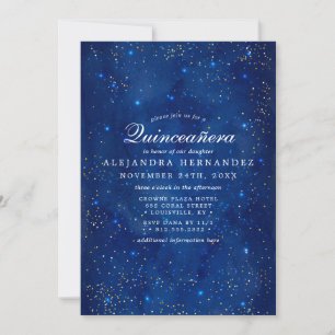 Convite Galáxia de Aquarela Estrelas Cósmicas Quinceañera 