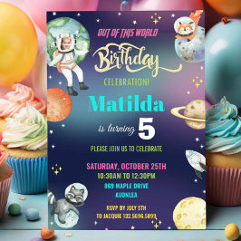 Convite Galáxia Espacial Astronauta Planetas Rapariga Foto