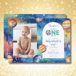 Convite Galáxia Espacial ✨ Planetas Foto Primeiro Aniversá