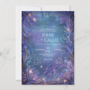 Convite Galáxia Floral Celestial Roxa Ornamentada Casament