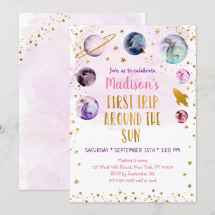 Convite Galáxia Rosa Primeira Viagem Ao Redor Do Sol Aniv