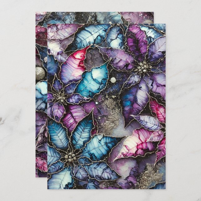 Convite Galáxias Coloridas Imprimíveis Poinsettia de Tinta (Frente/Verso)