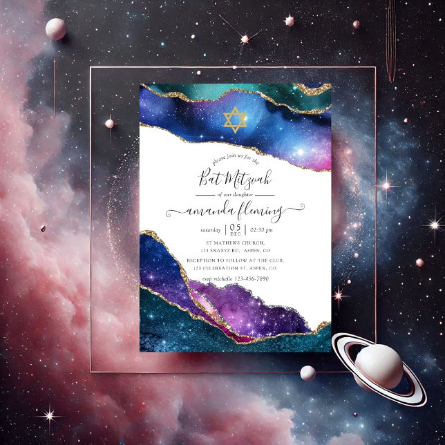 Convite Galaxy Agate Bat Mitzvah (Galaxy Agate Bat Mitzvah Invitation)