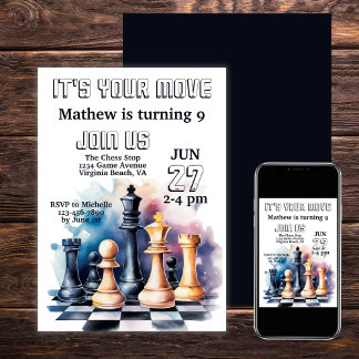Convite Galaxy Chess Piece Modern Chess Aniversário