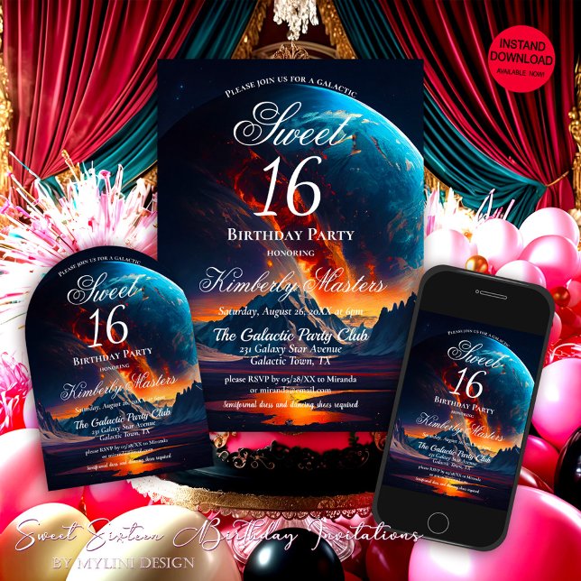 Convite Galaxy Doce 16 Festas de aniversário (Criador carregado)