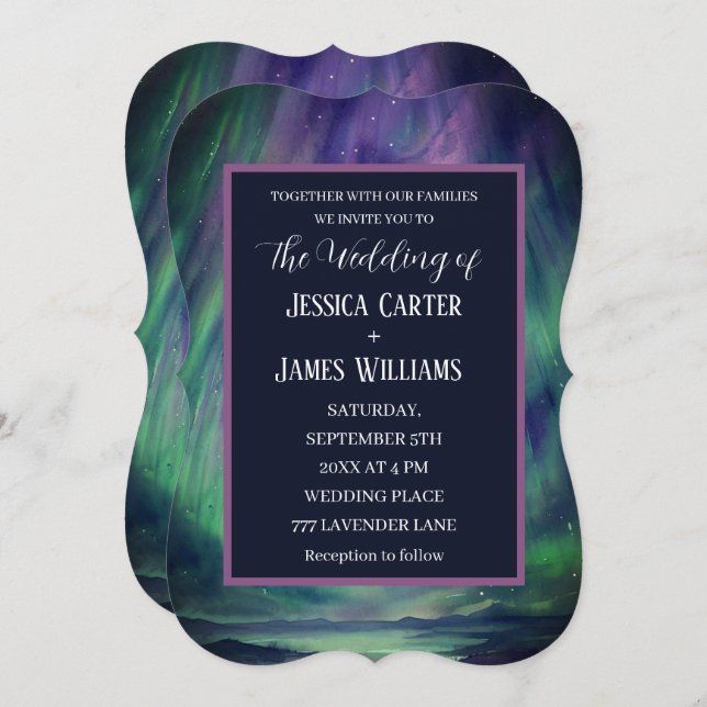 Convite Galaxy Northern Lights Outer Celestial Stars (Frente/Verso)