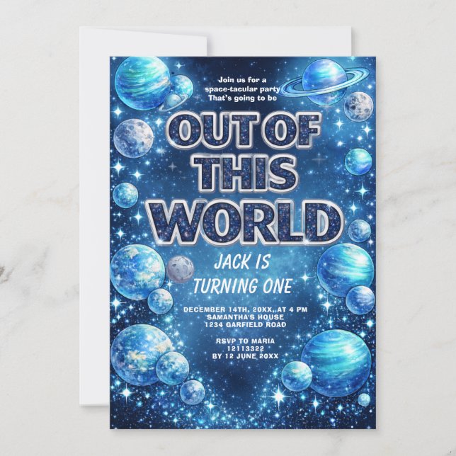 Convite Galaxy Planet Kids Birthday Party Invite (Frente)