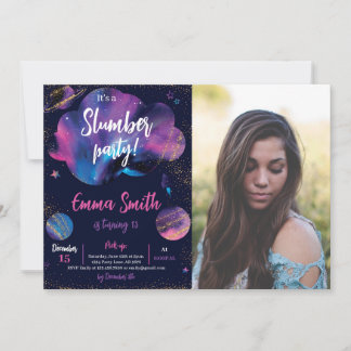 Convite Galaxy Slumber Party Black Photo