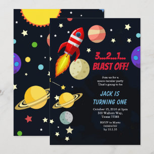 Convite Galaxy Space Blast off Birthday