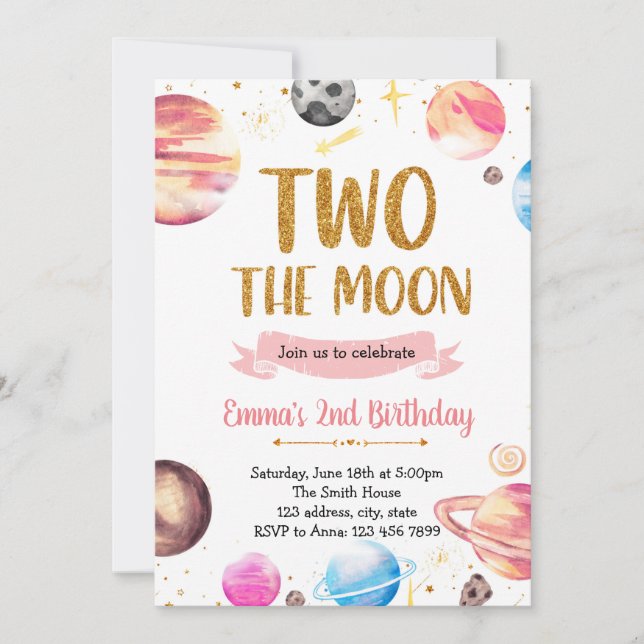 Convite Galaxy Space Girl dois da lua (Frente)