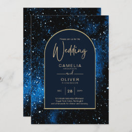 Convite Galaxy Starry Night Marinho Blue Dourado Casamento