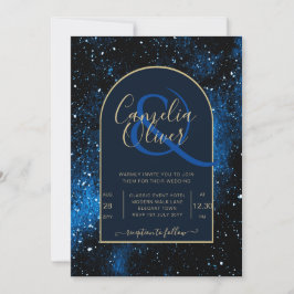 Convite Galaxy Starry Night Marinho Blue Dourado Casamento