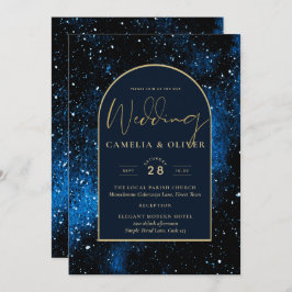 Convite Galaxy Starry Night Marinho Blue Dourado Casamento