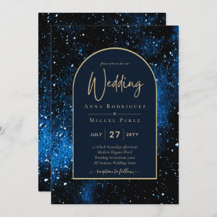 Convite Galaxy Starry Night Marinho Blue Dourado Casamento