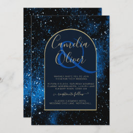 Convite Galaxy Starry Night Marinho Blue Dourado Casamento