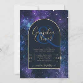 Convite Galaxy Starry Night Marinho Blue Dourado Casamento