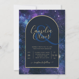 Convite Galaxy Starry Night Marinho Blue Dourado Casamento