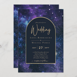 Convite Galaxy Starry Night Purple Blue Casamento Dourado
