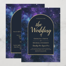 Convite Galaxy Starry Night Purple Blue Casamento Dourado