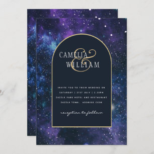 Convite Galaxy Starry Night Purple Blue Weding