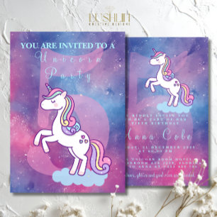 Convite Galaxy Unicorn Magical Starry Festa de aniversário