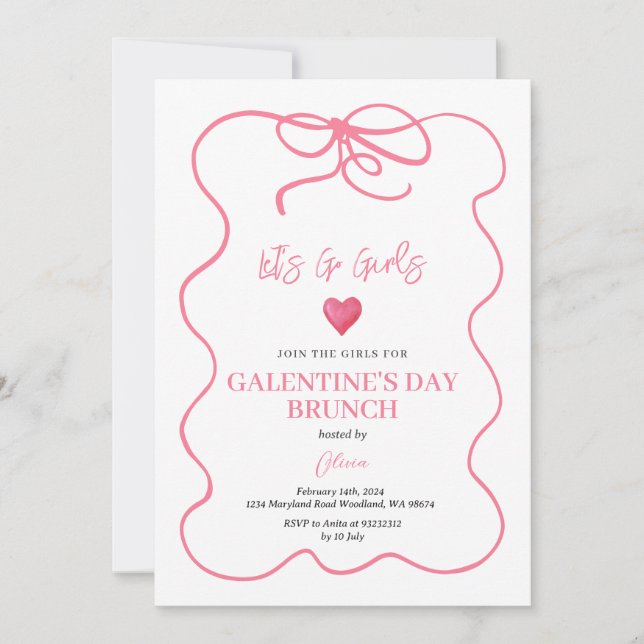 Convite Galentine Brunch, guiada de Conquette Rosa (Frente)