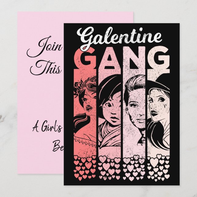 Convite Galentine Gang Vintage Namorados Female Faces (Frente/Verso)