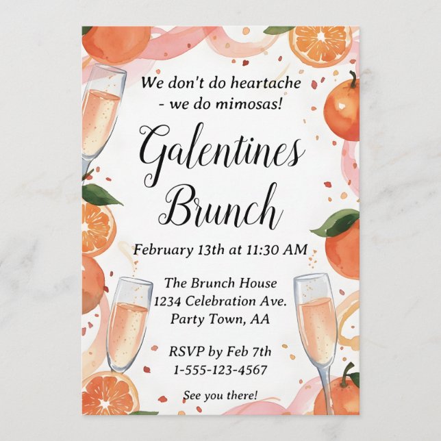 Convite Galentine Mimosa Brunch Party Invite Personalized (Frente)