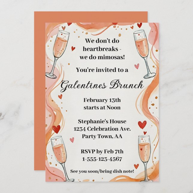 Convite Galentine Mimosa Drink Brunch Party Invite  (Frente/Verso)