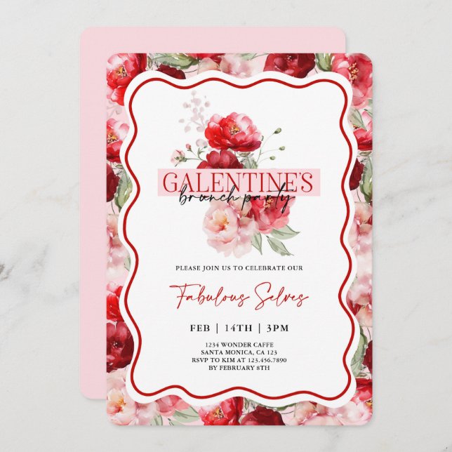 Convite Galentine’s Brunch Party Invitation (Frente/Verso)
