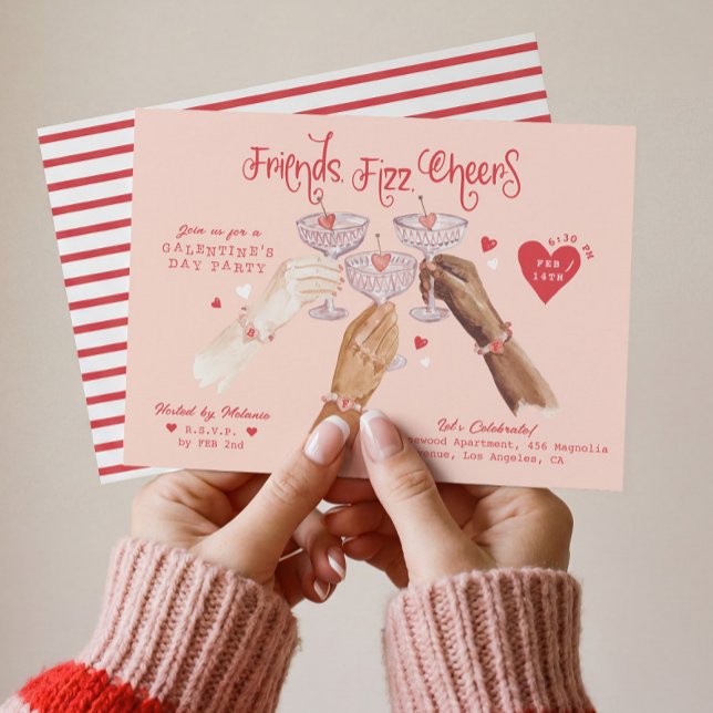 Convite Galentine’s Day Party Friends & Bubbly Watercolor (Galentine’s Day Party Friends & Bubbly Watercolor Invitation1)