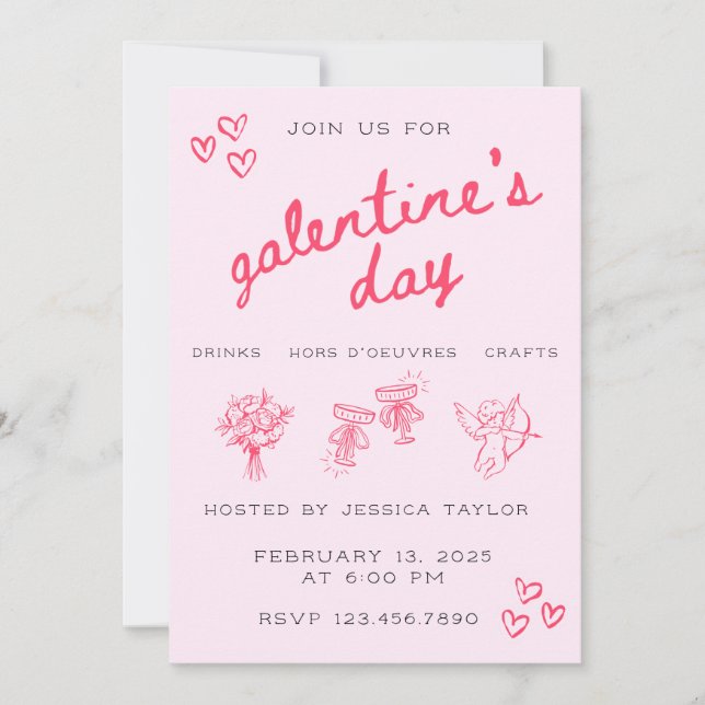 Convite Galentine’s Day Valentines Girly Invitation (Frente)