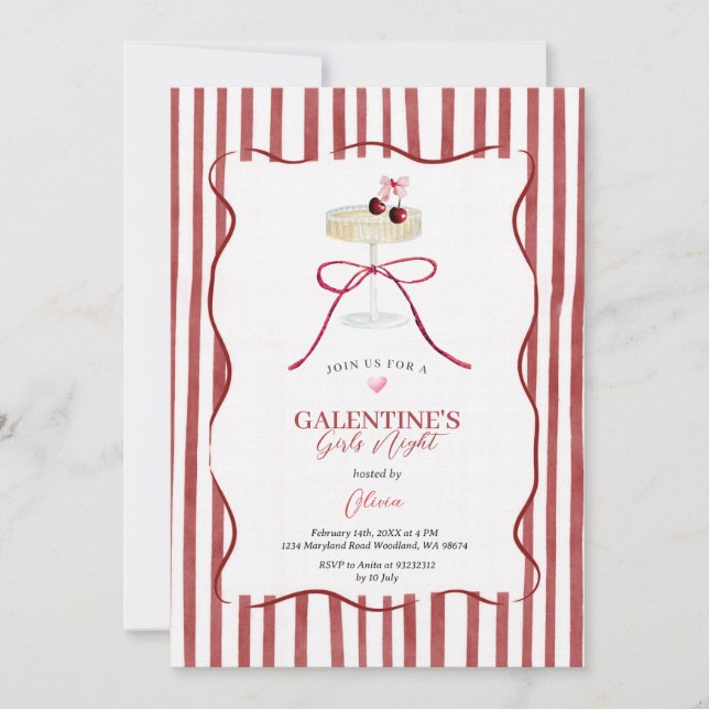 Convite Galentine’s Girls Night Red Cherry Invitation (Frente)