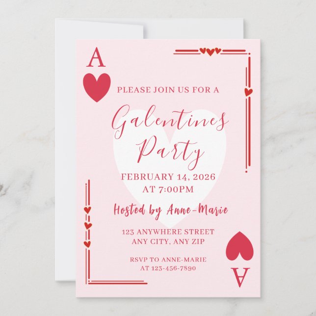 Convite Galentines Ace Hearts Girls Valentines Invite (Frente)