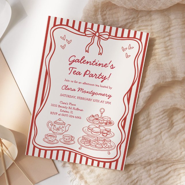 Convite Galentines Afternoon Tea Party Hand Drawn (Criador carregado)