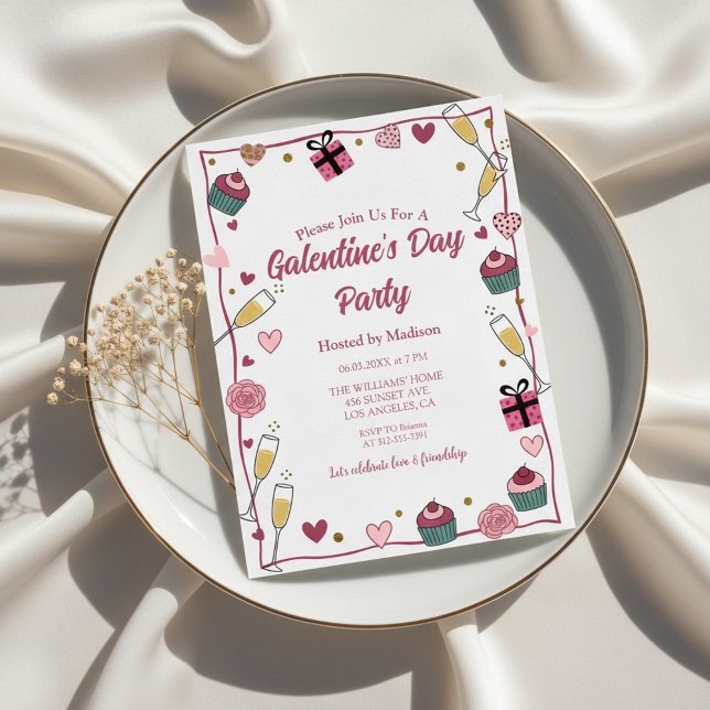 Convite Galentine's Champagne Dourado (Galentines Day Invitation)